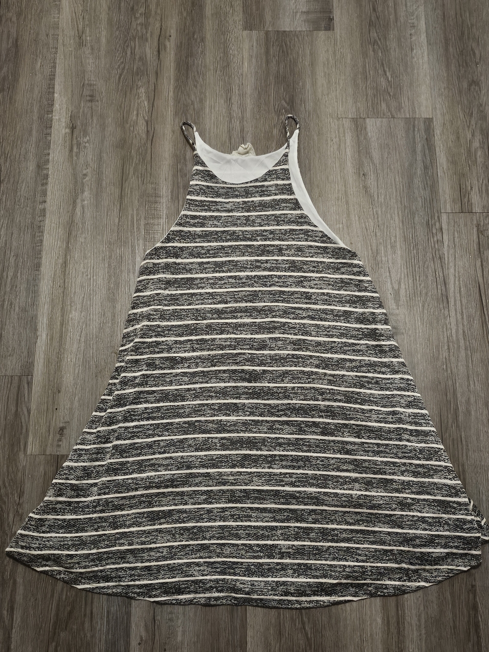 Striped Sleeveless Swing Tank Dress in Black & White